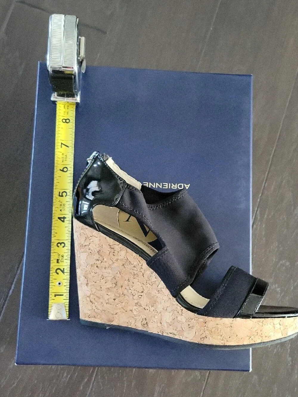 Adrienne Vittadini Black Cork Platform Wedge Sandals